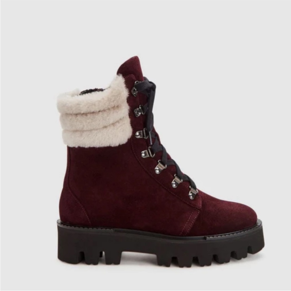 Aquatalia Suede and shearling lug sole boots